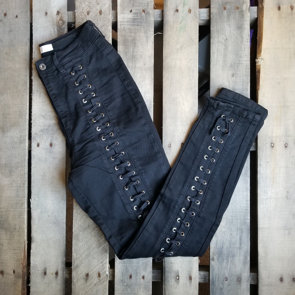 Aphrodite Lace-up Black Skinny Jeans